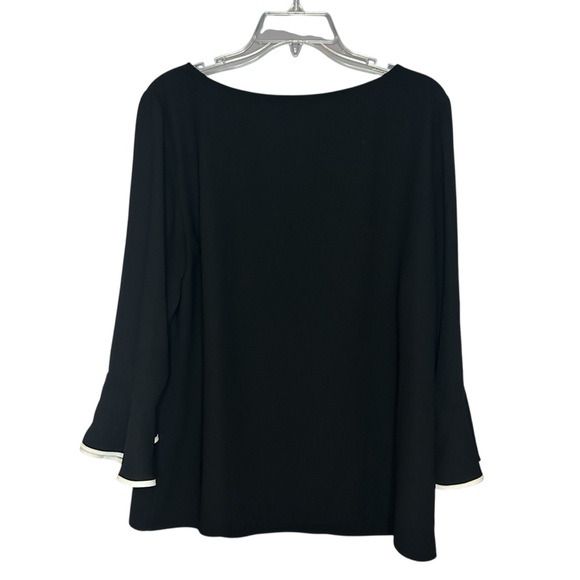 Talbots black bell sleeve blouse tie cuffs trim detail size large - Picture 5 of 11